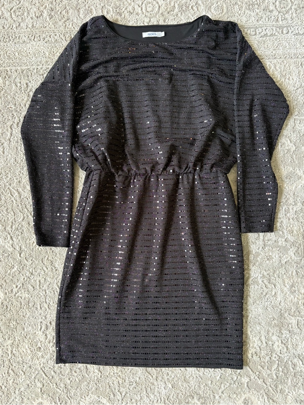 Rickis Black Sequin Long-Sleeve Elastic-Waist Dress